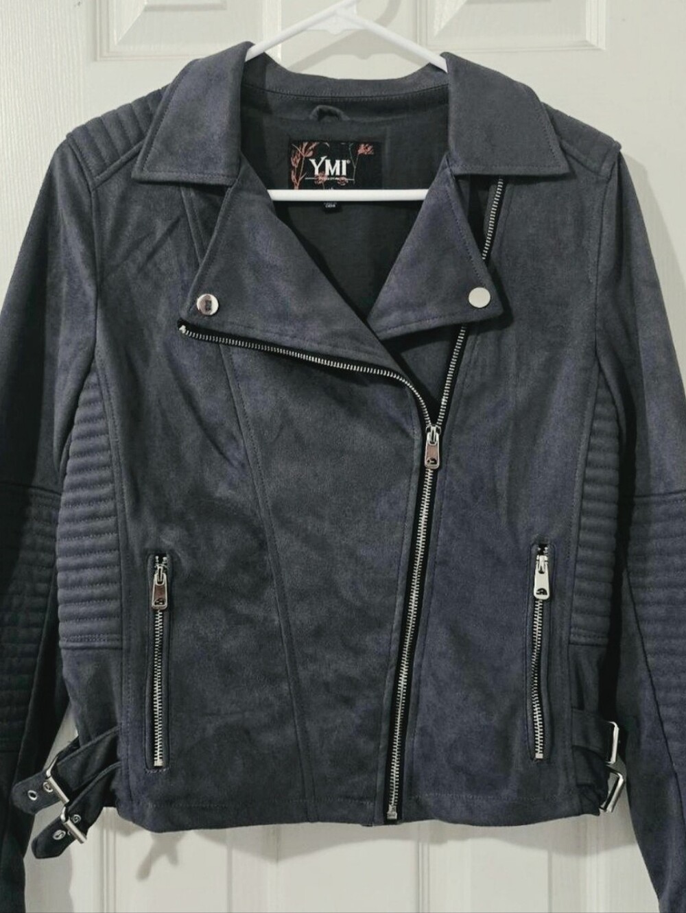 YMI Women's Gray Suede Moto Jacket